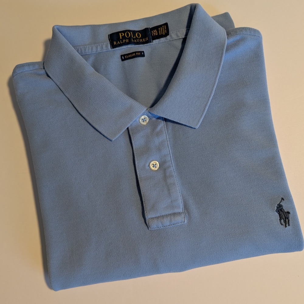 Polo Ralph Lauren Mens XXL Classic Fit Light Blue Cotton Mesh Pique Polo Shirt